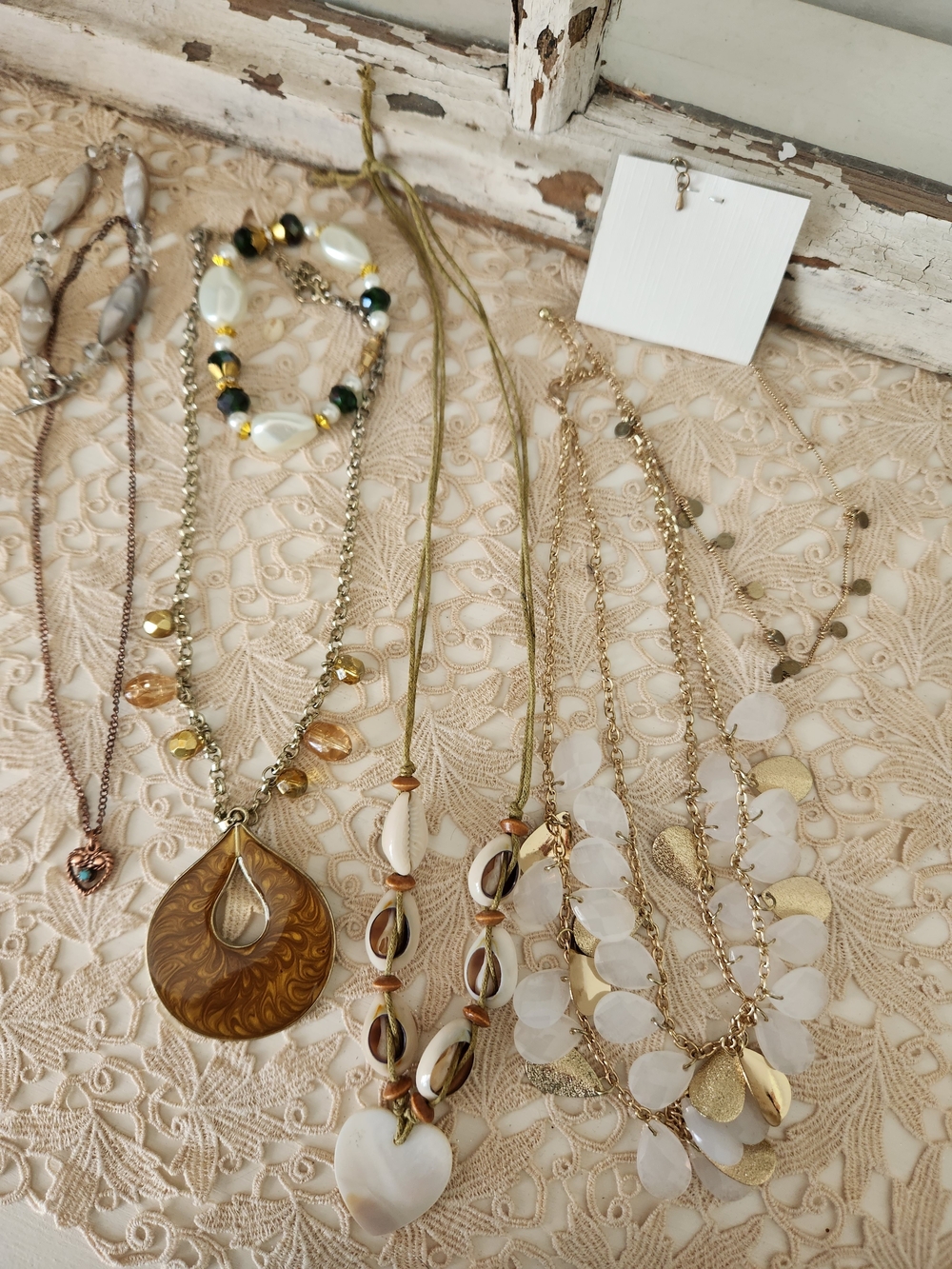 Assorted Women’s Gold and White Pendant Necklaces - Layered Fashion Set